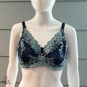 Elegant Lace Trim Bra in Navy and Mint